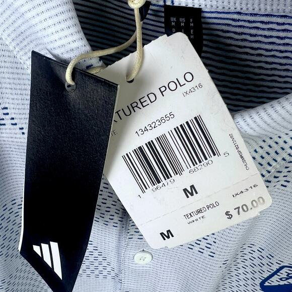 NWT Men's Adidas Textured Golf Polo White/Blue Size Medium $70 Retail - Picture 4 of 7
